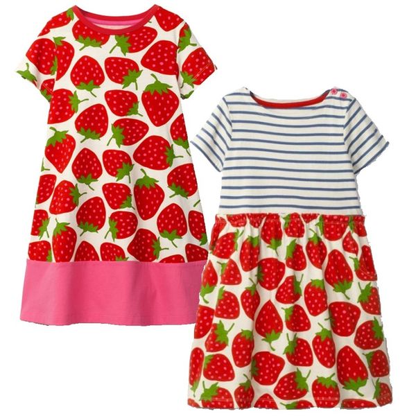 Erdbeere Baby Mädchen Kleid 2 3 4 5 6 Jahre Kinder Kleidung Mädchen Pullover Hemden 100% Baumwolle Kinder Blusen Vestidos Outfit Tops 210413