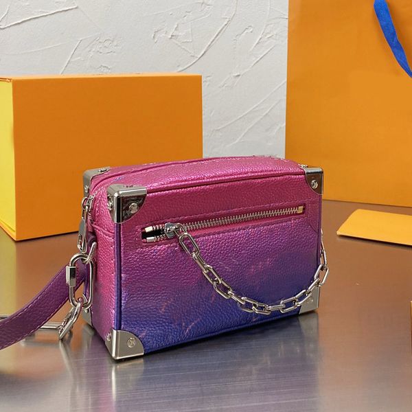 

color gradient box bag shoulder crossbody bags zipper closure embossing letter detachable chain belt women fashion l purse