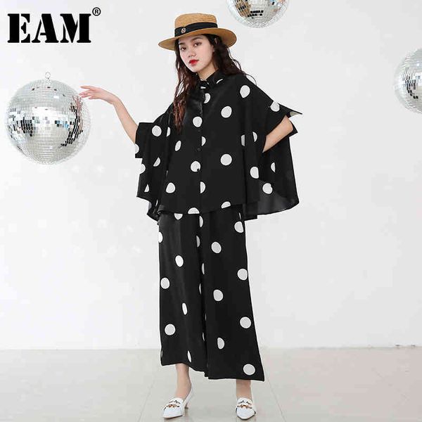 

[eam] dot wide leg pants big size two piece suit lapel half sleeve black women fashion spring summer 1dd233101 210512, White