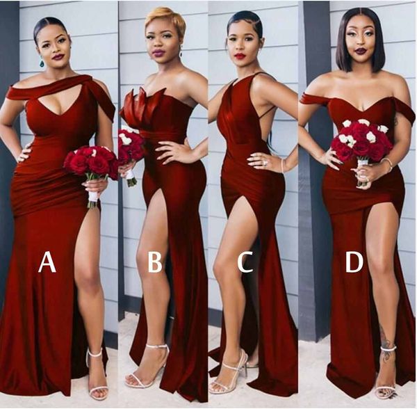 

burgundy 2022 side split prom dresses mermaid deco art inspired neck satin bridesmaid dress special party evening dresses vestidos de noiva, Black
