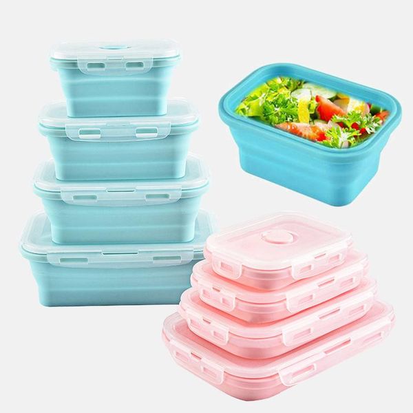 

dinnerware sets portable collapsible silicone lunch box for kids storage container bento microwavable picnic camping rectangle out