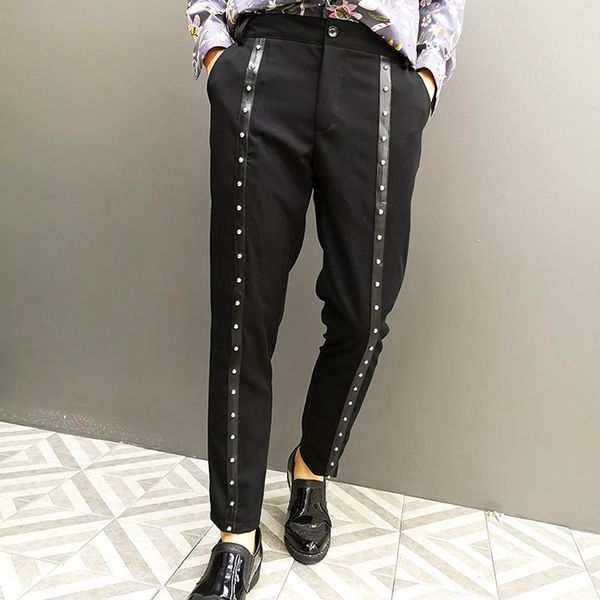 

male fashion rivet pencil trousers night club singer stage clothing men streetwear hip hop punk gothic casual black harem pants men's