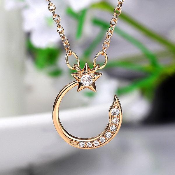 

pendant necklaces huitan aesthetic star moon necklace for women romantic bridal wedding party accessories modern design cz fashion jewelry, Silver