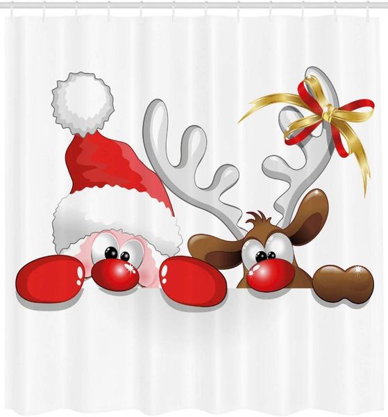 

shower curtains christmas curtain funny santa claus and reindeer peeking cartoon style humor cloth fabric bathroom decor set