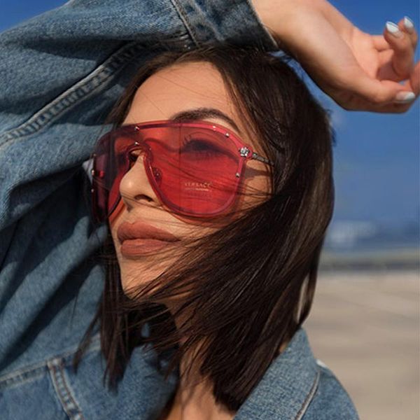 

sunglasses unique red goggles fashion vintage shield lens sun glasses female rivet head glamorous streetwear, White;black