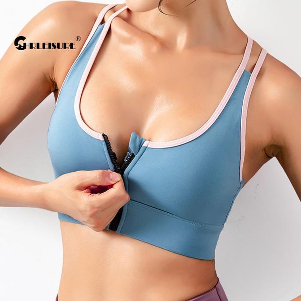 

hollow sport zipper cross shoulder straps shockproof gym bra breathable quick dry yoga women's underwear outfit