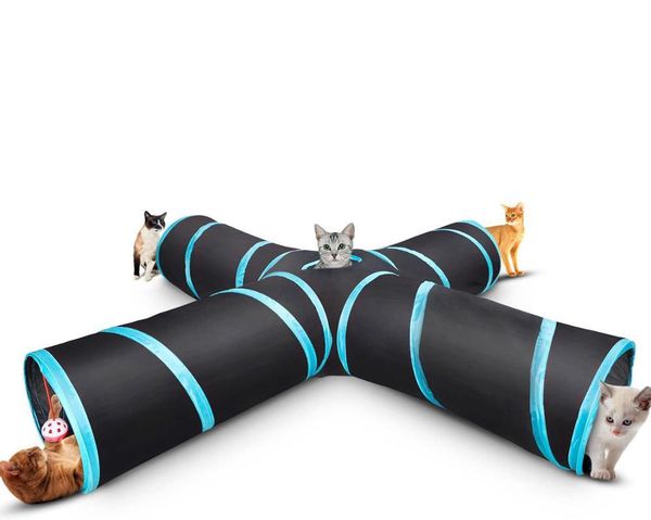 

cat toys tunnel creaker collapsible pet play tube toy with a bell & soft ball for puppy kitty kitten