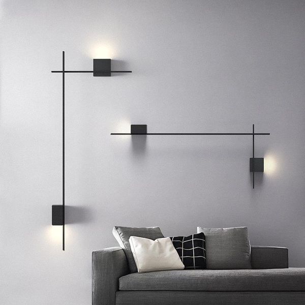 

creative long strip wall lamp nordic iron bedroom bedside minimalist staircase aisle kitchen living room background lighting
