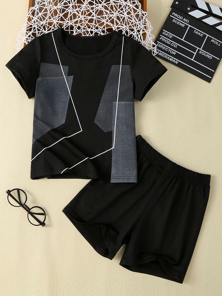 

toddler boys geo print tee & shorts she, White