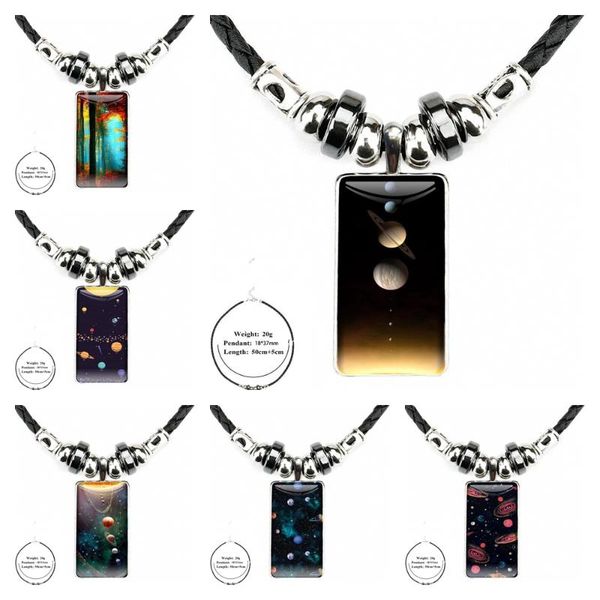 

pendant necklaces for women choker glossy space planet stars solar system black glass cabochon hematite rectangle necklace, Silver
