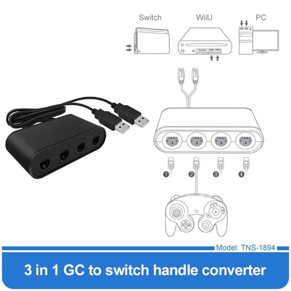 

game controllers & joysticks 3 in 1 4 ports gc handle for wiiu /pc /switch gamepads converter adapter pc gamecube