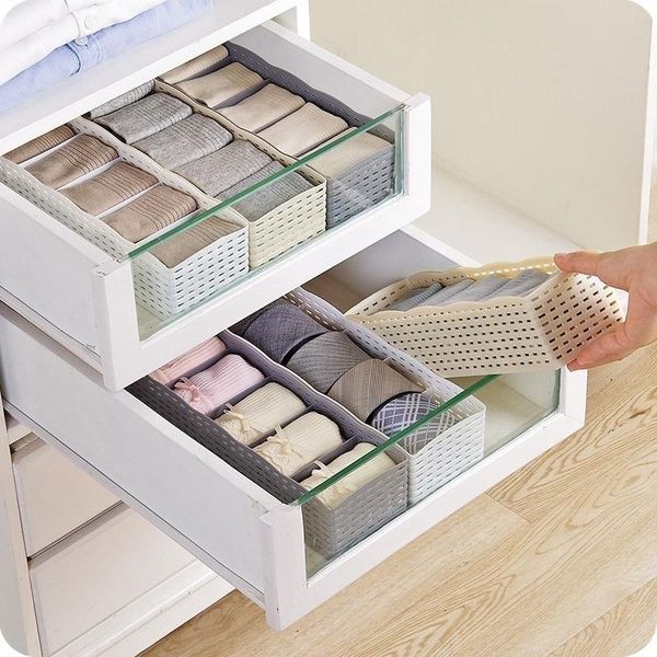 

piece rattan drawer storage box underwear socks classification 5 grid basket thick plastic tie drawers