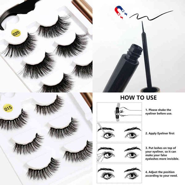

fake eyelashes 5 magnet eyelash magnetic liquid eyeliner&magnetic false es&tweezer set waterproof long lasting extension tools 220226