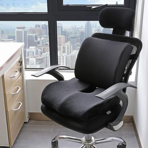 

cushion/decorative pillow memory foam seat cushion orthopedic coccyx office chair support waist back car 2in 1