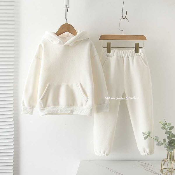 

baby girl boy cotton clothes set hoodie+pant 2pcs warm fleece lining child sport set loungewear suit winter spring autumn p0831, White