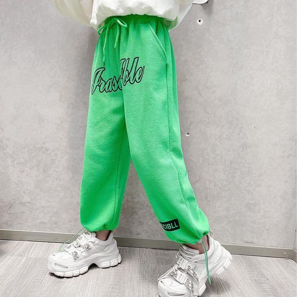 

trousers children's loose casual pants spring and autumn girls straight pure cotton fashion letter printed sports, Blue