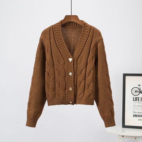 

women's knits & tees autumn 2021 v-neck long sleeve single-breasted knitted sweater coffee color chompas para mujer casual knitwear car, White