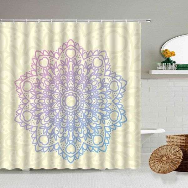 

mandala pattern bathroom waterproof shower curtain geometric yellow background with hook screen home decoration washable curtains