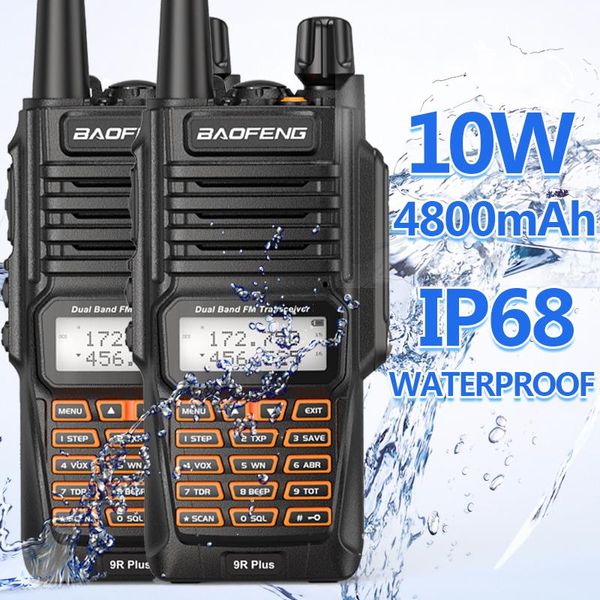 

walkie talkie 2pcs baofeng uv-9r plus 10w 4800mah dual band 136-174/400-520mhz ip68 waterproof ham radio bf-uv9r 10km range