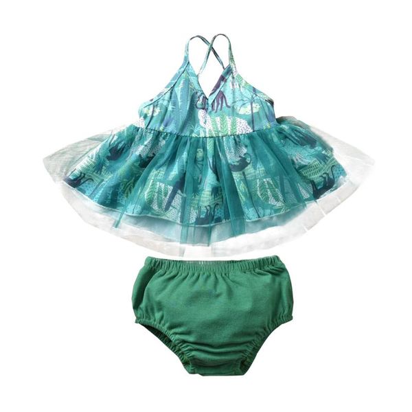 

clothing sets baby girls clothes set leaf print v-neck sling +solid elastic waist short, White