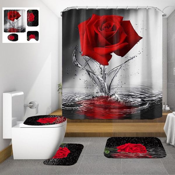 

bath mats bathroom mat set toilet rugs 3d rose print anti slip shower carpets home lid cover room rug floor
