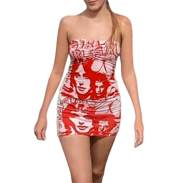 

casual dresses women\u2021s fashion portrait print dress summer sleeveless/strapless tight short dress,2021 women's clothing s//l, Black;gray