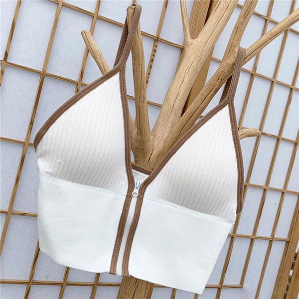 

korean striped crop slim fit spaghetti strap tanke women built in bra off shoulder sleeveless versatile camisole ins women's tanks, White