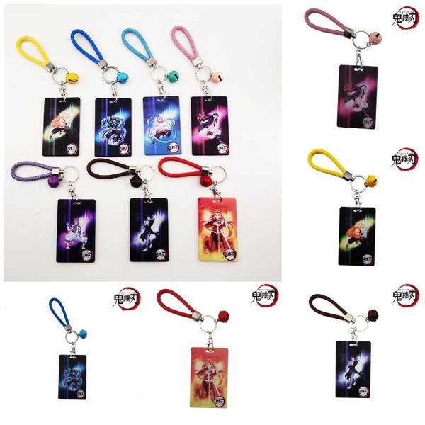 

keychains anime demon slayer unlimited train : kimetsu no yaiba tanjirou nezuko acrylic cards holder bus pass business card case keychain, Silver
