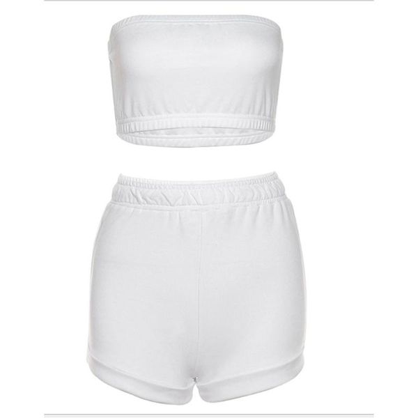 

women's shorts women summer 2pcs outfits strapless bandeau tube drawstring tracksuit 50ld, White;black