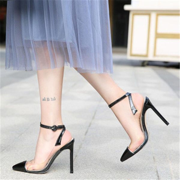 

women sandals plus size 35-46 pumps 11cm high heels wedding shoes woman pointed leather fine heel baotou, Black