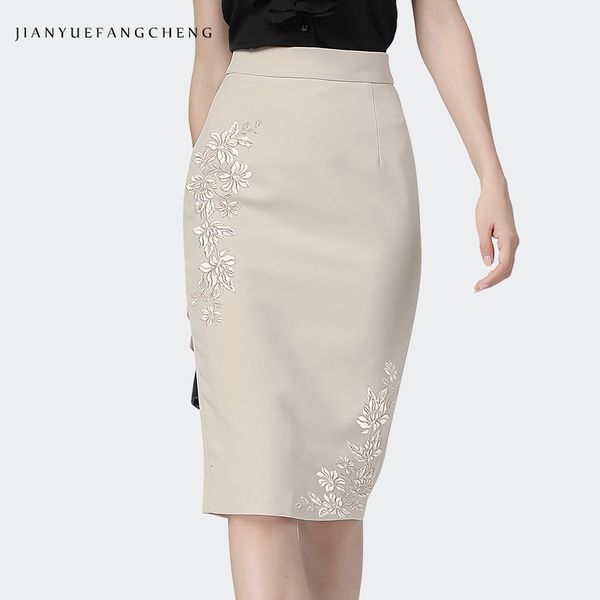 

women's shorts fashion beige embroidery ladies pencil skirt summer mid-length elegant women office clothes back split one step skirts c, White;black