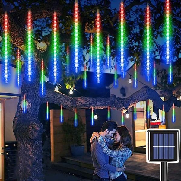 

strings solar string light garland 8 tubes led meteor shower rain outdoor fall raindrop christmas for garden tree roof