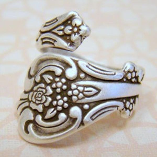 

cluster rings drop retail fashion antiqued silver plated spoon ring adjustable thumb, Golden;silver
