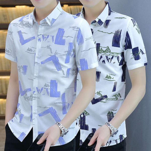 

men's casual shirts shirt summer short slim trend printed korean men's handsome versatile casual half sleeve clothes 0s00 hlkq, White;black