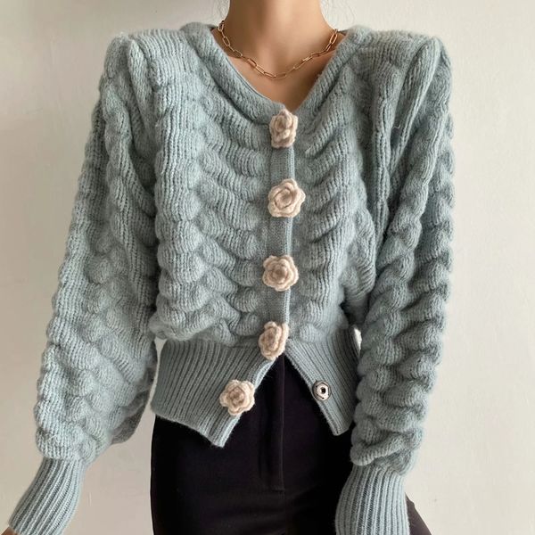 

women's jackets vintage flowers mesh buttons cardigans for casual woman cleavage in v single breasted long sleeve sweater y2k korean fa, Black;brown