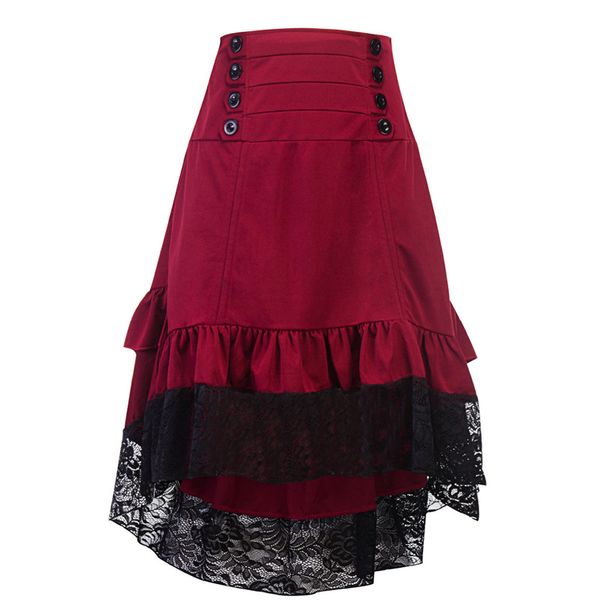 

paris girl steampunk gothic skirt lace women clothing high low ruffle party skirts lolita red medieval victorian 210524, Black