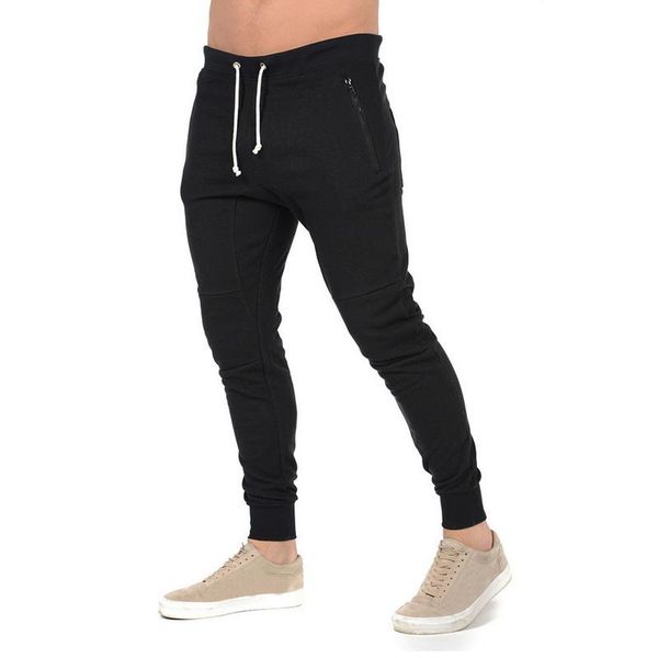 

men's pants vogue nice autumn big zipper sweatpants men solid workout bodybuilding clothes casual fitness joggers skinny trousers, Black
