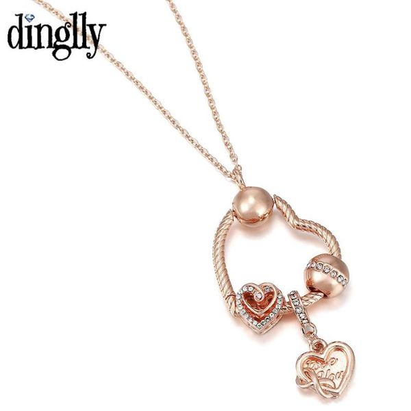 

pendant necklaces dinglly rose gold love you forever heart necklace for women girls original shiny beads jewelry gift, Silver