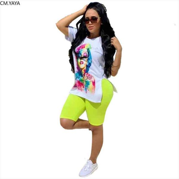 

autumn womens set character print side slit t-shirt pencil knee length pants suit two piece fashion tracksuit outfit gl9033, White