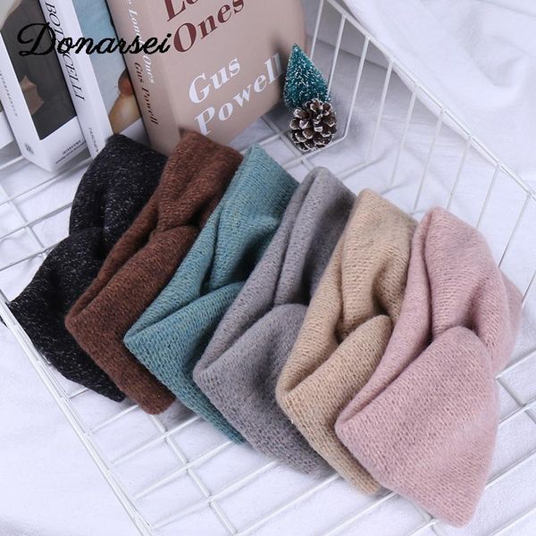 

hair accessories donarsei korea winter wide knitting cross headband for women fashion solid color elastic yoga turban bandage bandanas hairb