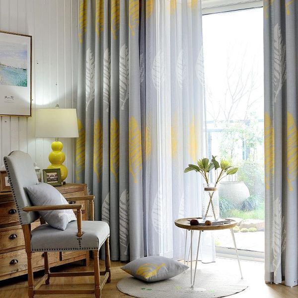 

curtain & drapes leaf printed curtains living room bedroom gray window treatments sheer decor