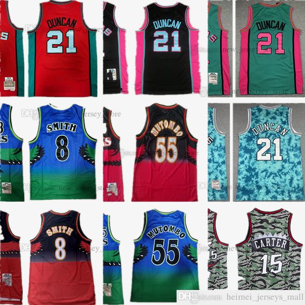 

mitchell and ness retro stitched basketball tim 21 duncan jerseys blue red 1996-97 steve 8 smith dikembe 55 mutombo camouflage 15 carter, Black;red