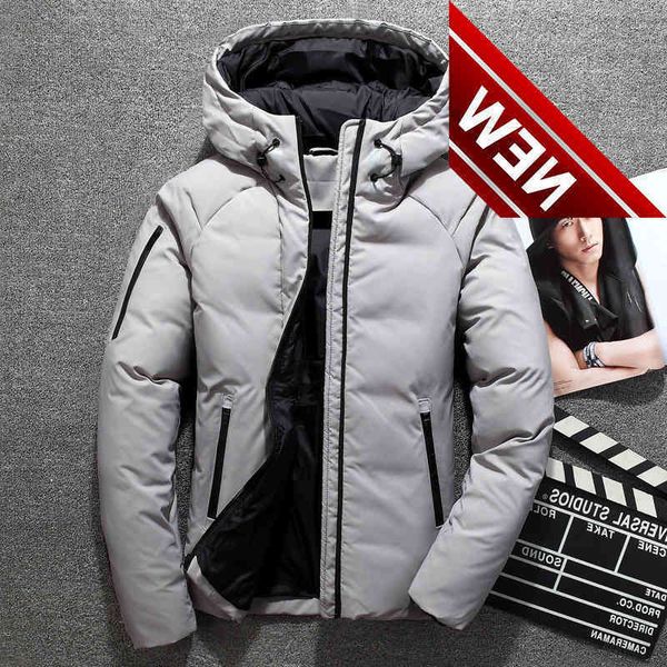 

2018 winter new men's down jacket thick hooded windproof coat warm snow casual clothing duck, Black