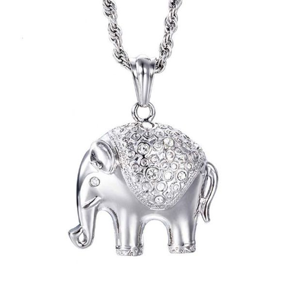 

pendant necklaces cz crystal elephant necklace animal stainless steel women jewelry 23in valentines day gift, Silver