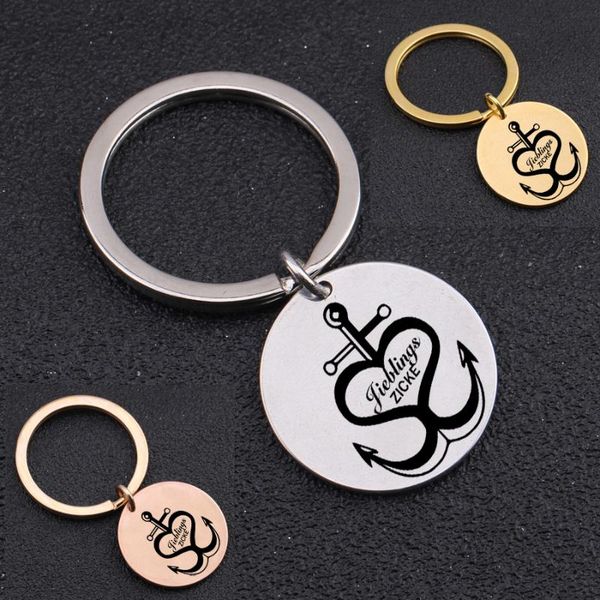 

keychains anchor key chain fashion jewelry "fieblings zicke"engraved keyring stainless steel men women pendant decor 1 pcs gift, Silver