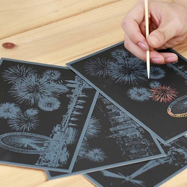 

greeting cards engraving colorful fireworks night view scratch art postcard kit scraper set