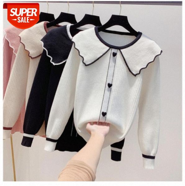 

french western style ruffled doll collar slim slimming knit sweater women sweet all-match #gf4e, Black