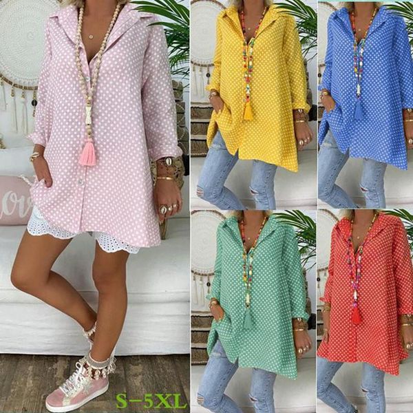 

women's blouses & shirts casual loose vintage long sleeve polka dots shirt fashion autumn button blusas plus size xin1, White