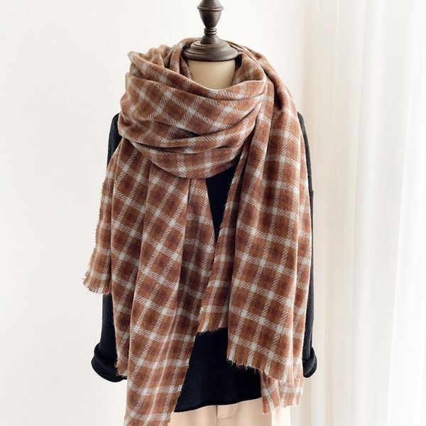 

scarves [ewq] 2021 autumn winter korean classic plaid warm scarf double-sided dual-purpose shawl female 16e4825, Blue;gray