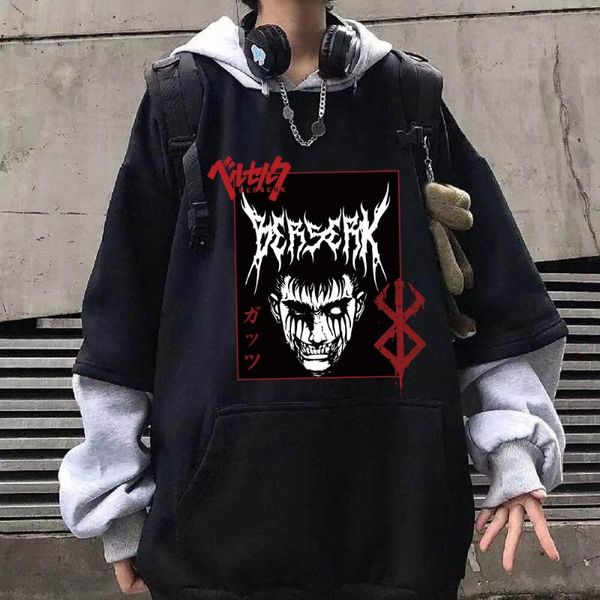 

men's hoodies & sweatshirts berserk oodies casual oversized japanese cartoon loose hoodie comfortable creativity streetwear male, Black